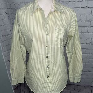 Chico’s - green and white striped button up - Size 0